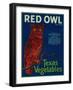 Mercedes, Texas - Red Owl Vegetable Label-Lantern Press-Framed Art Print