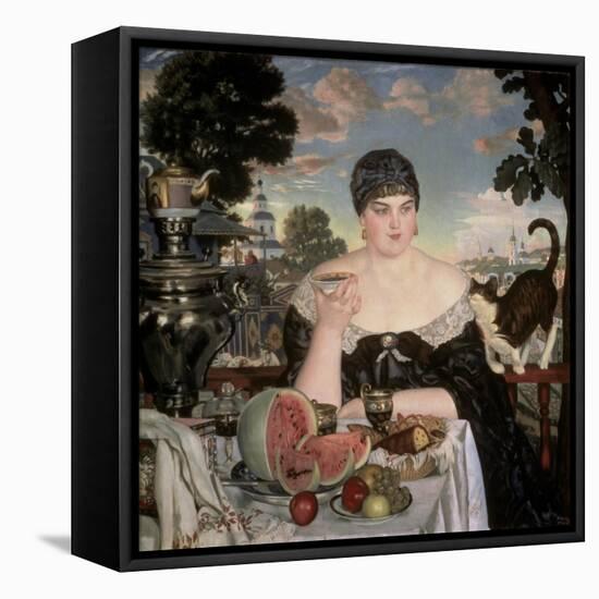 Merchant's Wife Having Tea-B. M. Kustodiev-Framed Stretched Canvas