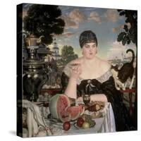 Merchant's Wife Having Tea-B. M. Kustodiev-Stretched Canvas