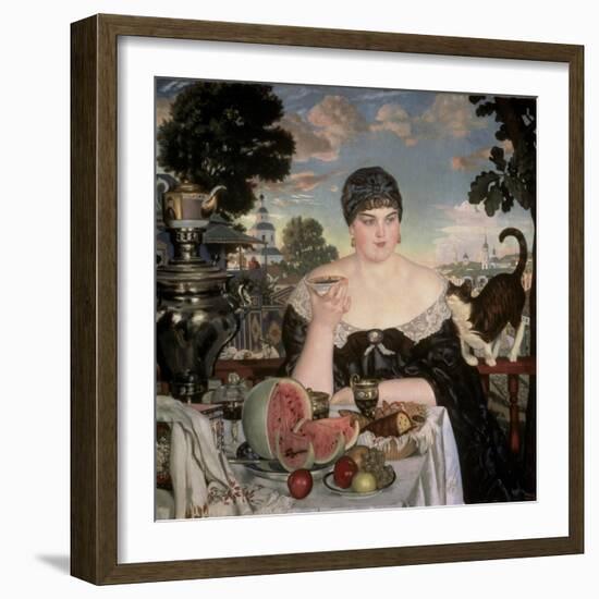 Merchant's Wife Having Tea-B. M. Kustodiev-Framed Giclee Print