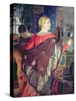Merchant's Woman with a Mirror-Boris Kustodiyev-Stretched Canvas