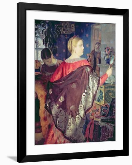 Merchant's Woman with a Mirror-Boris Kustodiyev-Framed Giclee Print