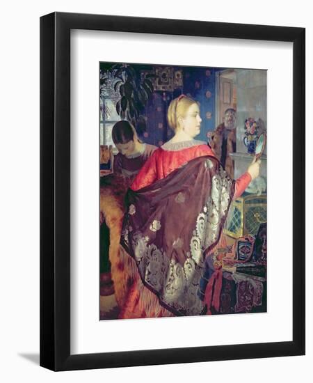 Merchant's Woman with a Mirror-Boris Kustodiyev-Framed Premium Giclee Print