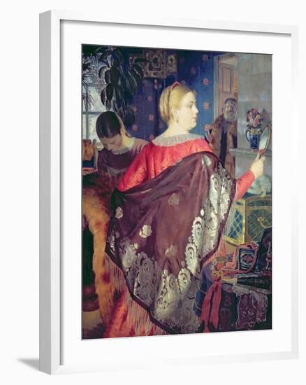 Merchant's Woman with a Mirror-Boris Kustodiyev-Framed Giclee Print