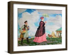 Merchant's Woman with Purchases, 1920-Boris Michaylovich Kustodiev-Framed Giclee Print