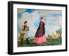 Merchant's Woman with Purchases, 1920-Boris Michaylovich Kustodiev-Framed Giclee Print