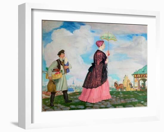 Merchant's Woman with Purchases, 1920-Boris Michaylovich Kustodiev-Framed Giclee Print