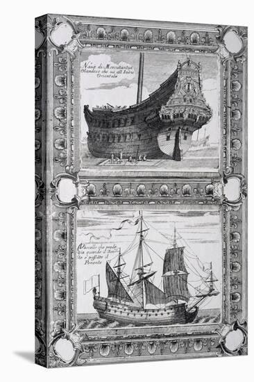 Merchant Ship and Dutch Ship, 17th Century-null-Stretched Canvas