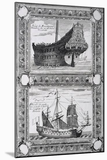 Merchant Ship and Dutch Ship, 17th Century-null-Mounted Giclee Print
