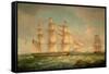 Merchantmen in a Stiff Breeze Off the Cliffs of Dover-Thomas Whitcombe-Framed Stretched Canvas