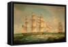 Merchantmen in a Stiff Breeze Off the Cliffs of Dover-Thomas Whitcombe-Framed Stretched Canvas