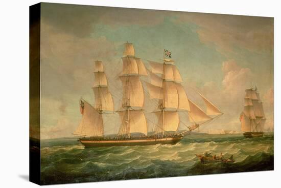 Merchantmen in a Stiff Breeze Off the Cliffs of Dover-Thomas Whitcombe-Stretched Canvas