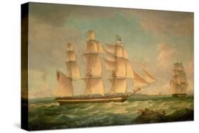 Merchantmen in a Stiff Breeze Off the Cliffs of Dover-Thomas Whitcombe-Stretched Canvas