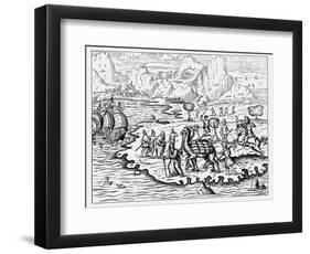 Merchants Transporting Goods to the Coast and a Waiting Vessel by Camel, 1575-null-Framed Premium Giclee Print