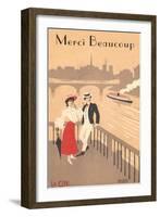 Merci Beaucoup, Art Deco Couple on Seine-null-Framed Art Print