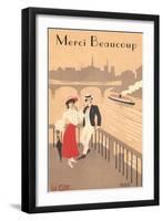 Merci Beaucoup, Art Deco Couple on Seine-null-Framed Art Print