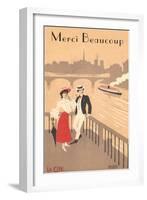 Merci Beaucoup, Art Deco Couple on Seine-null-Framed Art Print