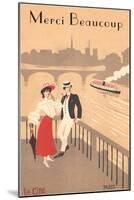 Merci Beaucoup, Art Deco Couple on Seine-null-Mounted Art Print