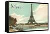 Merci, Eiffel Tower and Seine-null-Framed Stretched Canvas