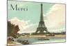 Merci, Eiffel Tower and Seine-null-Mounted Art Print