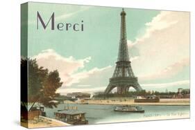 Merci, Eiffel Tower and Seine-null-Stretched Canvas