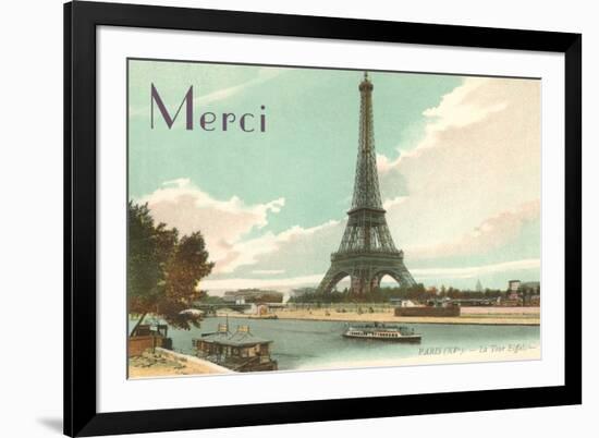 Merci, Eiffel Tower and Seine-null-Framed Premium Giclee Print