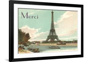 Merci, Eiffel Tower and Seine-null-Framed Premium Giclee Print