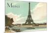 Merci, Eiffel Tower and Seine-null-Mounted Premium Giclee Print