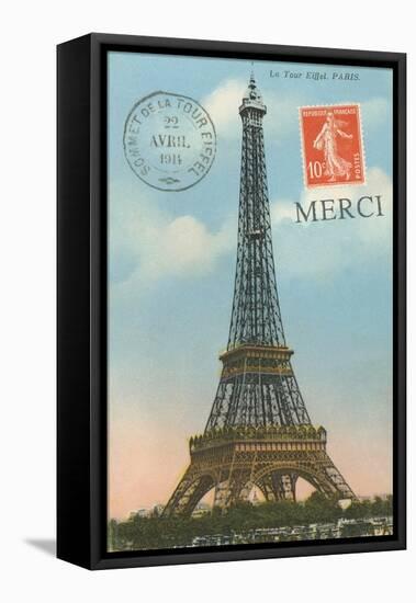 Merci, Eiffel Tower-null-Framed Stretched Canvas