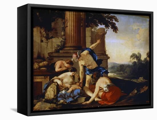 Mercury Giving the Child Bacchus to the Nymphs of Nysa, 1638-Laurent de La Hyre-Framed Stretched Canvas