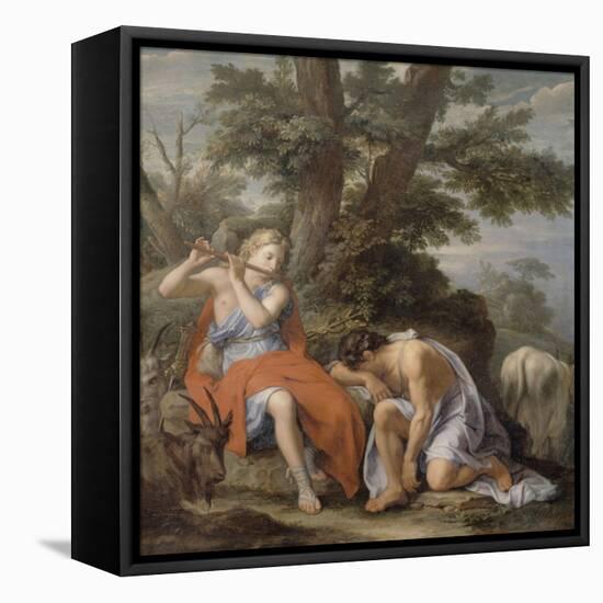 Mercury Playing the Flute to Lull the Shepherd Argus-René Antoine Houasse-Framed Stretched Canvas