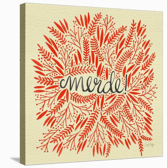 Merde – Red on Yellow-Cat Coquillette-Stretched Canvas