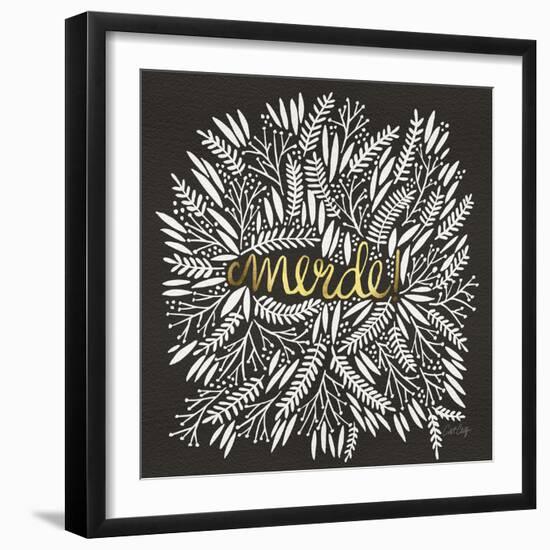 Merde – White on Black-Cat Coquillette-Framed Giclee Print