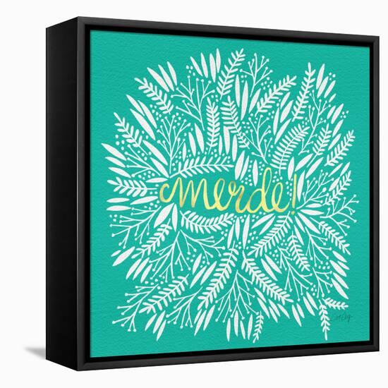 Merde – White on Turquoise-Cat Coquillette-Framed Stretched Canvas