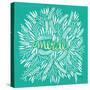 Merde – White on Turquoise-Cat Coquillette-Stretched Canvas