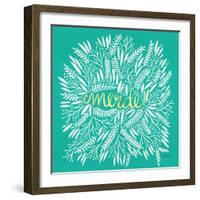 Merde – White on Turquoise-Cat Coquillette-Framed Giclee Print