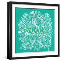 Merde – White on Turquoise-Cat Coquillette-Framed Giclee Print