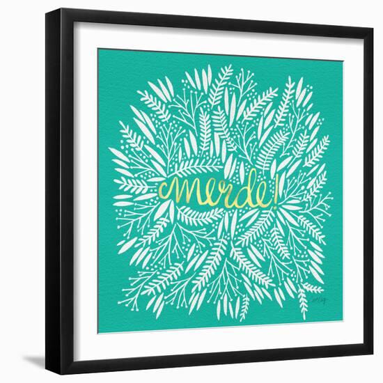 Merde – White on Turquoise-Cat Coquillette-Framed Giclee Print