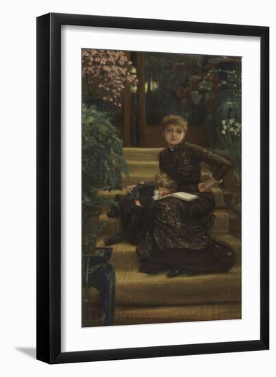 Mère et enfant assis sur le perron d'une maison de campagne-James Tissot-Framed Giclee Print