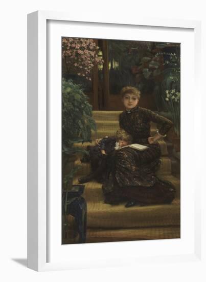 Mère et enfant assis sur le perron d'une maison de campagne-James Tissot-Framed Giclee Print