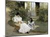 Mère et fille dans un jardin breton-Edouard-Bernard Debat-Ponsan-Mounted Giclee Print