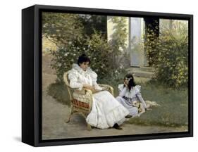 Mère et fille dans un jardin breton-Edouard-Bernard Debat-Ponsan-Framed Stretched Canvas