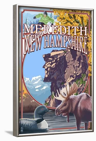 Meredith, New Hampshire - Montage-Lantern Press-Framed Art Print