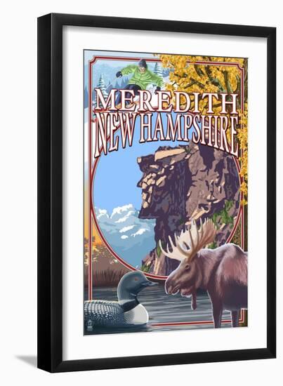 Meredith, New Hampshire - Montage-Lantern Press-Framed Art Print