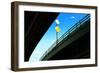 Merge Traffic Sign on Highway Bridge from Low Angle, Bronx, New-Sabine Jacobs-Framed Photographic Print