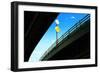 Merge Traffic Sign on Highway Bridge from Low Angle, Bronx, New-Sabine Jacobs-Framed Photographic Print