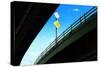 Merge Traffic Sign on Highway Bridge from Low Angle, Bronx, New-Sabine Jacobs-Stretched Canvas