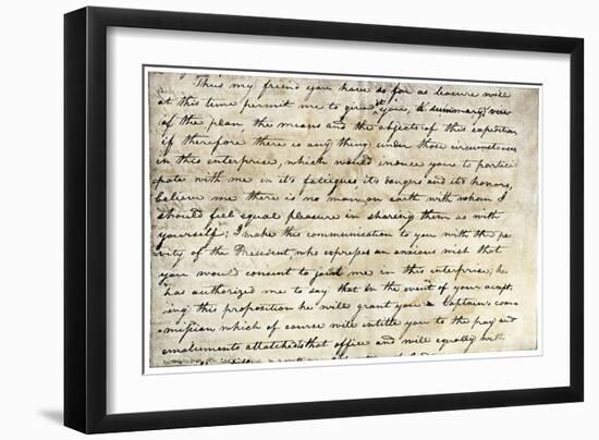 Meriwether Lewis's Letter Inviting William Clark to Join Expedition to Explore Louisiana Territory-null-Framed Giclee Print