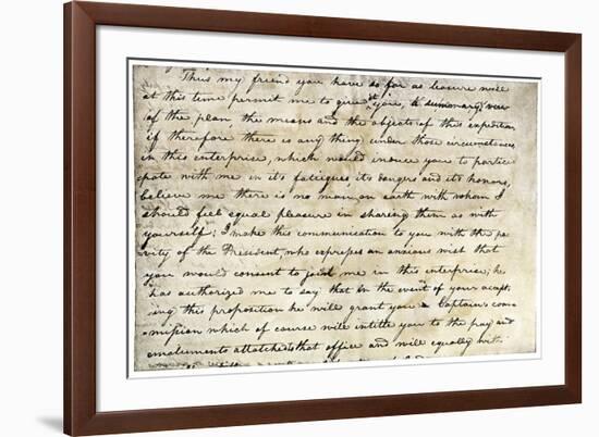 Meriwether Lewis's Letter Inviting William Clark to Join Expedition to Explore Louisiana Territory-null-Framed Giclee Print