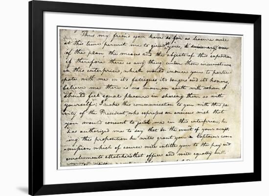 Meriwether Lewis's Letter Inviting William Clark to Join Expedition to Explore Louisiana Territory-null-Framed Giclee Print